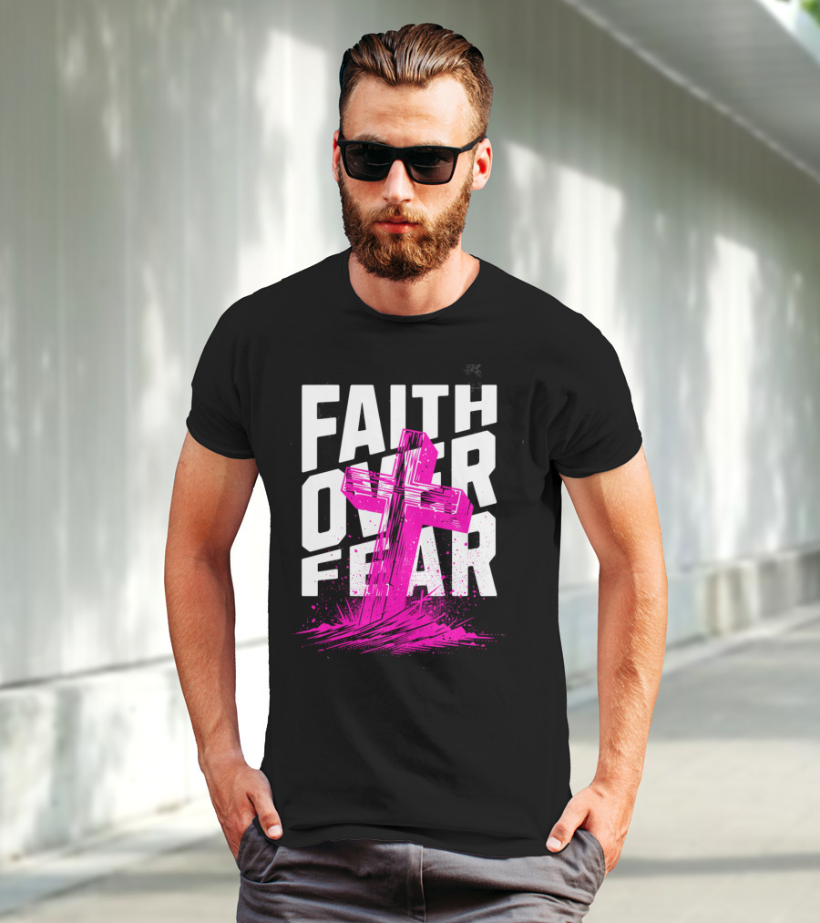 Faith Over Fear Pink Cross T-Shirt