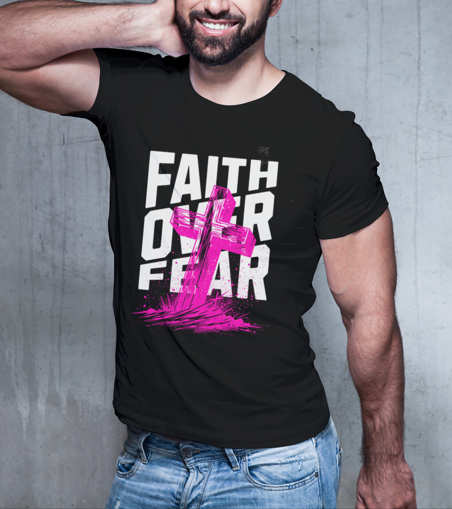 Faith Over Fear Pink Cross T-Shirt