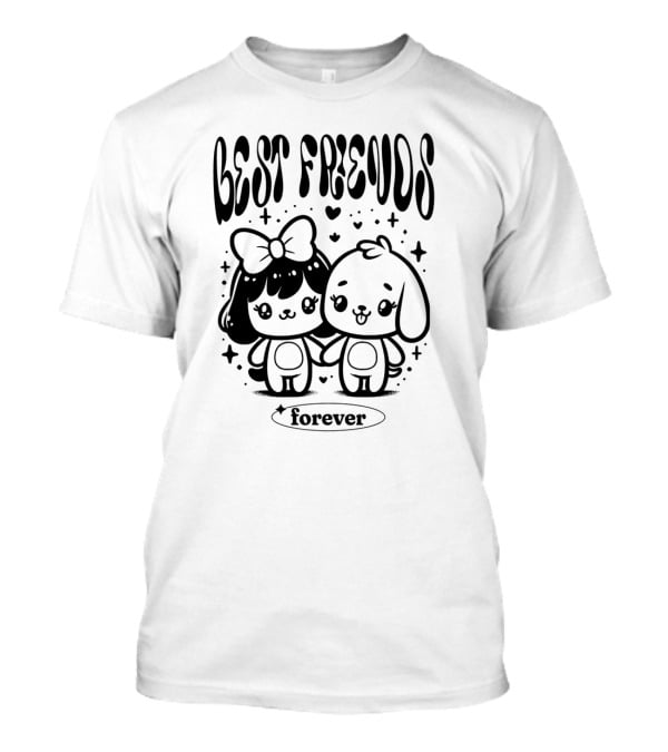BEST FRIENDS FOREVER Cute Cartoon Characters Holding Hands With Hearts And Stars T-Shirt