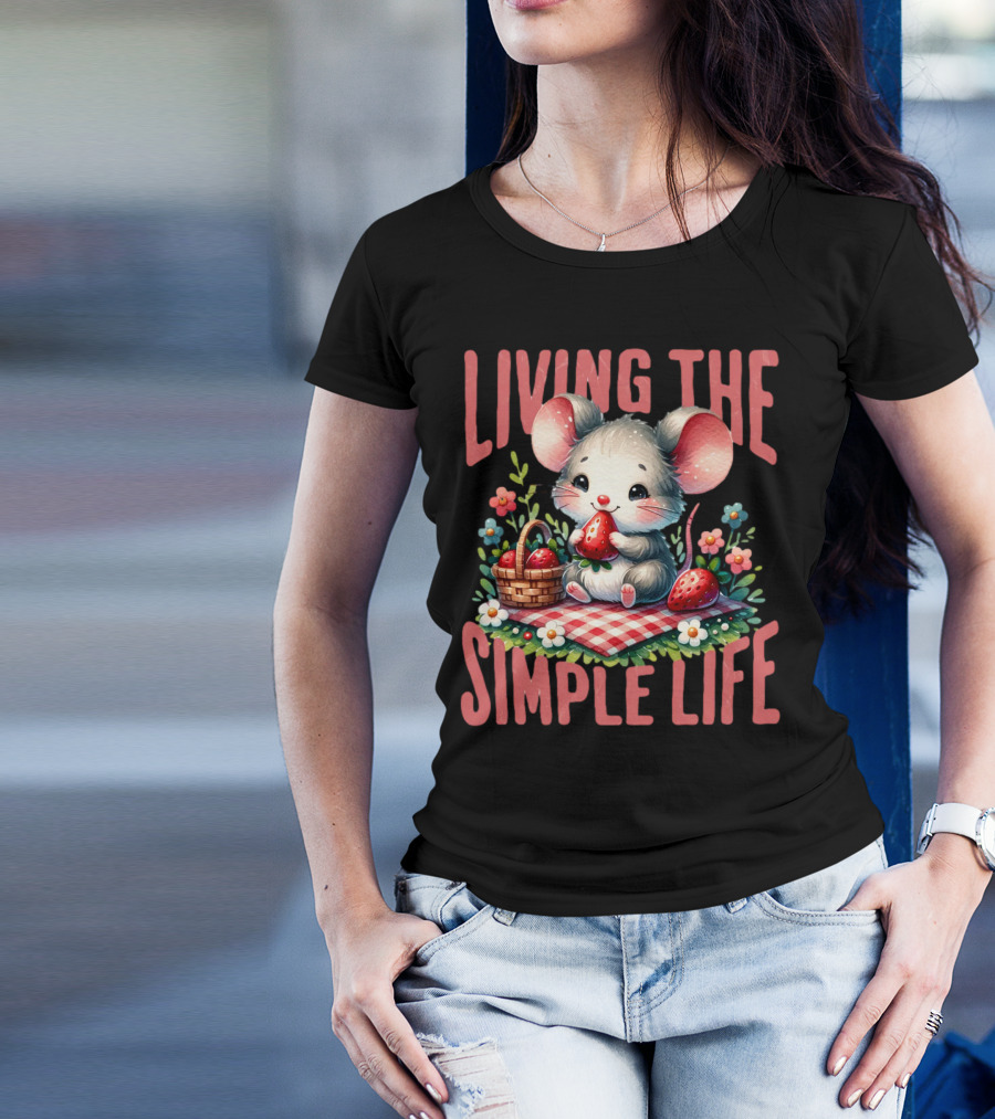 Living The Simple Life Cottagecore Picnic Mouse T-Shirt