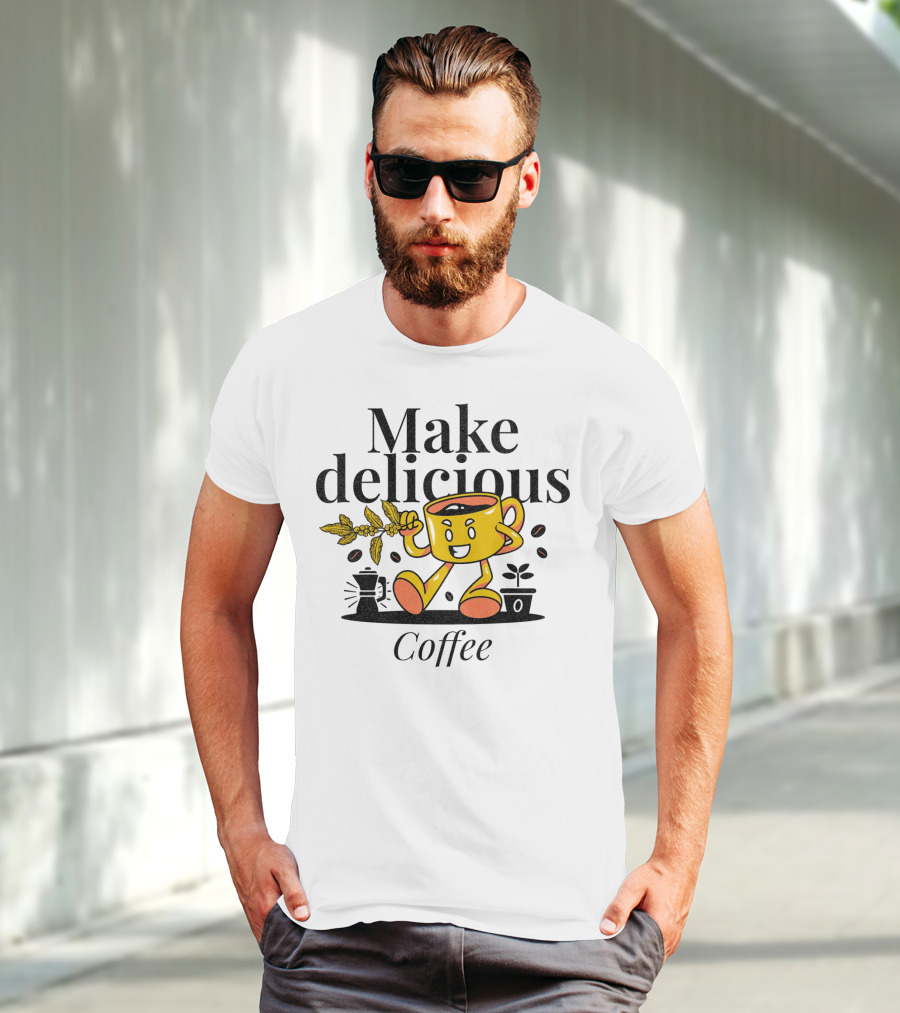 Make Delicious Coffee Happy Mug With Coffee Beans And Plant T-Shirt