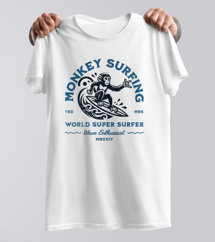 MONKEY SURFING WORLD SUPER SURFER WAVE ENTHUSIAST MMXXIV TRD MRK T-Shirt