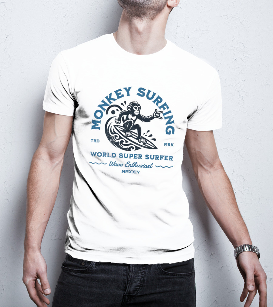 MONKEY SURFING WORLD SUPER SURFER WAVE ENTHUSIAST MMXXIV TRD MRK T-Shirt