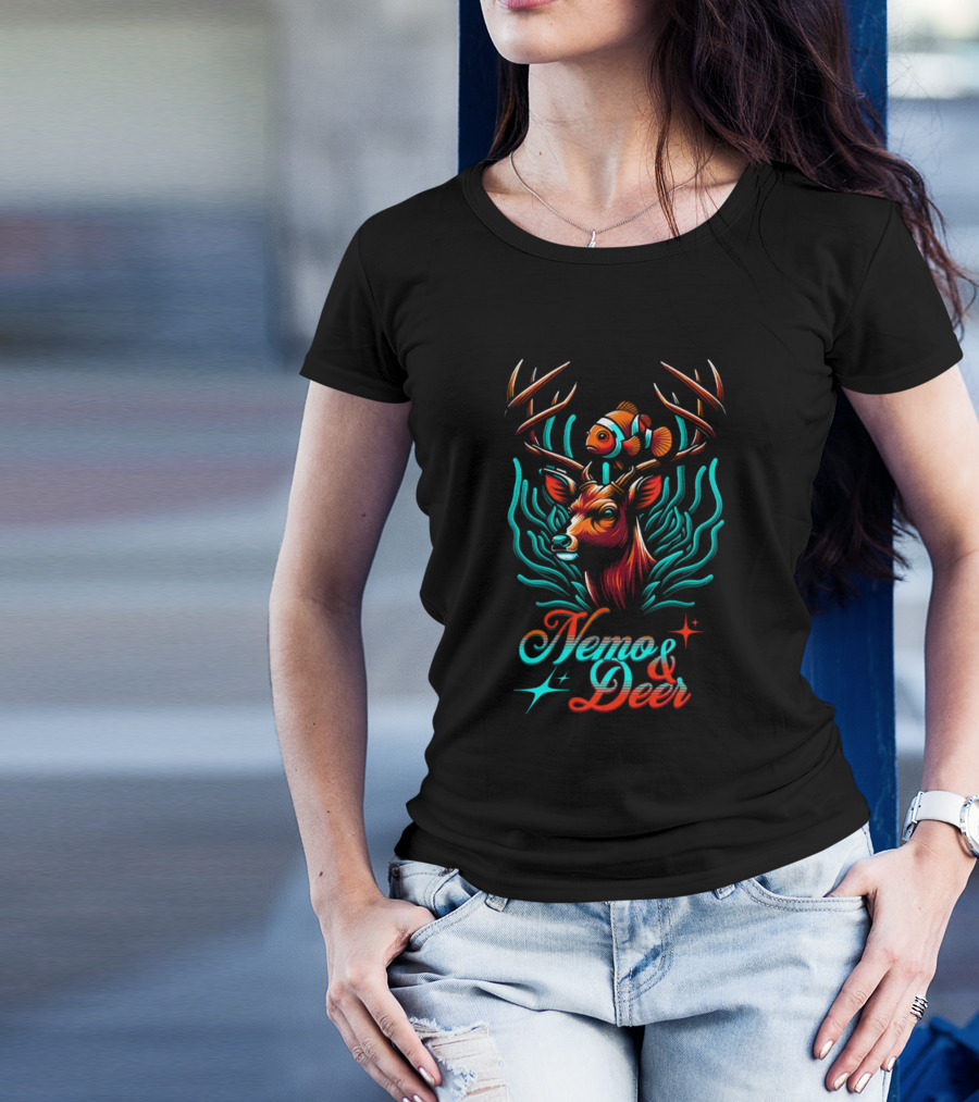 Nemo And Deer Clownfish And Antlers Fantasy Fusion T-Shirt