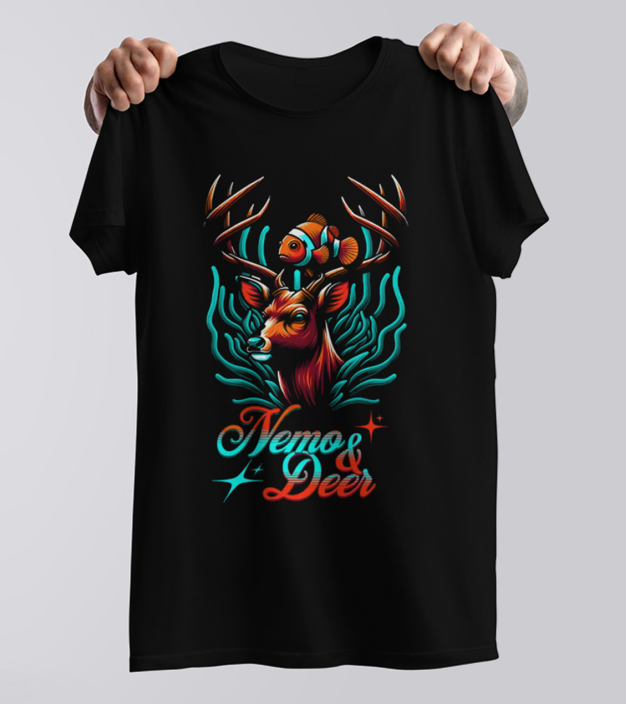Nemo And Deer Clownfish And Antlers Fantasy Fusion T-Shirt