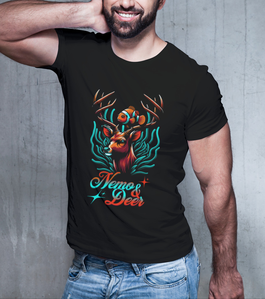 Nemo And Deer Clownfish And Antlers Fantasy Fusion T-Shirt