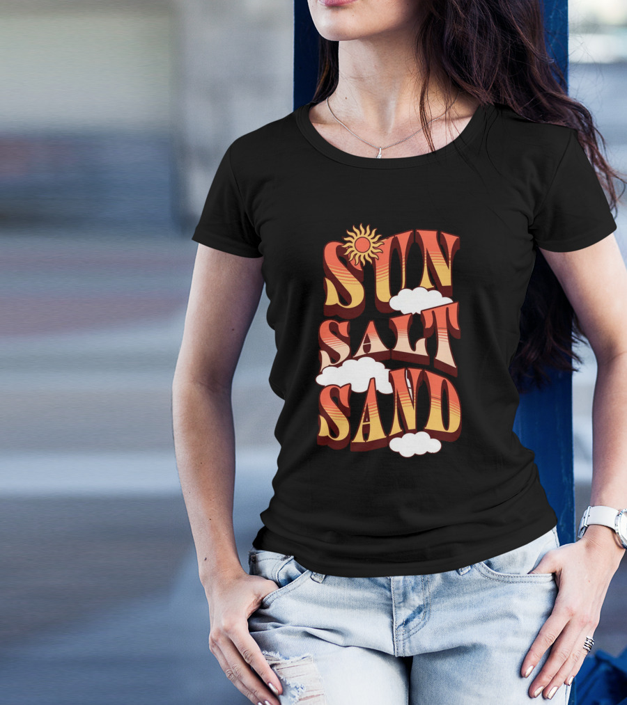 Sun Salt Sand Retro Hippie Vibes With Sun And Clouds T-Shirt