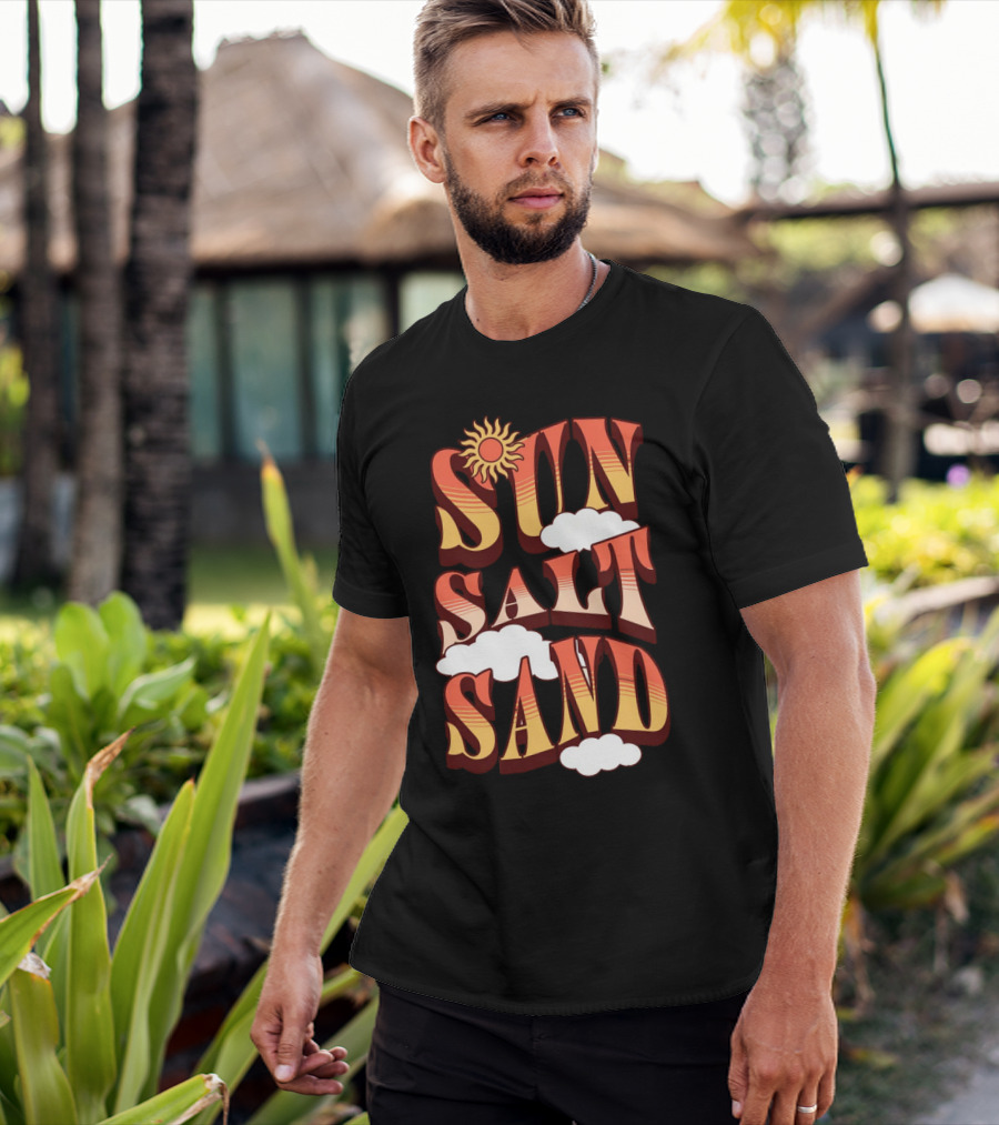 Sun Salt Sand Retro Hippie Vibes With Sun And Clouds T-Shirt