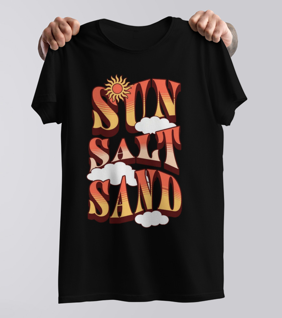Sun Salt Sand Retro Hippie Vibes With Sun And Clouds T-Shirt