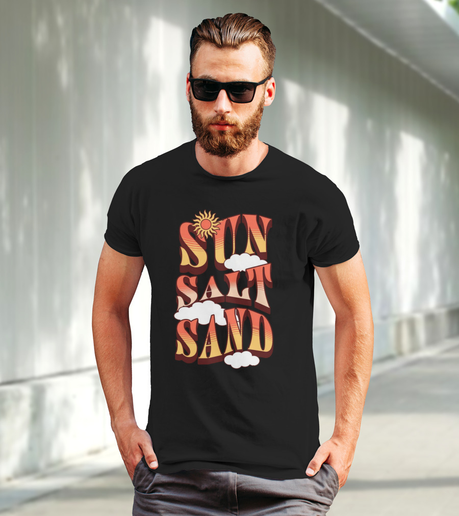 Sun Salt Sand Retro Hippie Vibes With Sun And Clouds T-Shirt