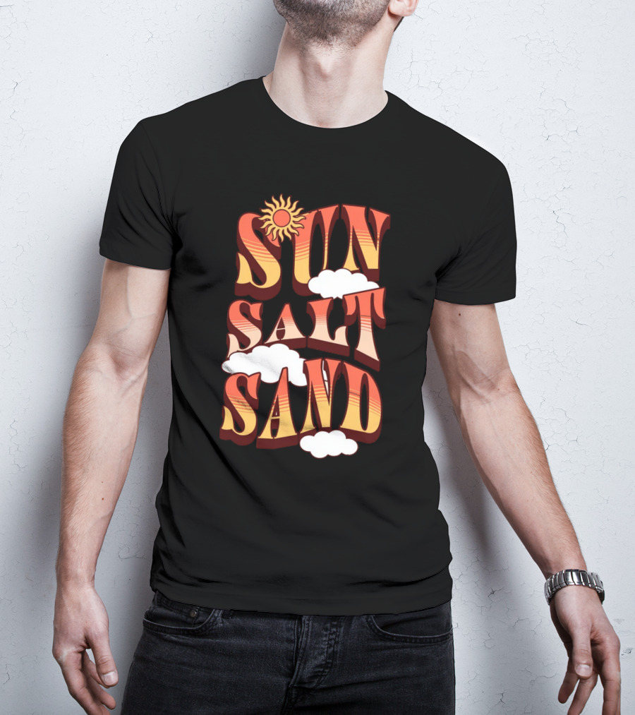 Sun Salt Sand Retro Hippie Vibes With Sun And Clouds T-Shirt