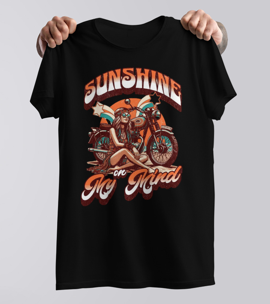 Sunshine On My Mind Hippie Motorcycle Sunset Retro Summer T-Shirt