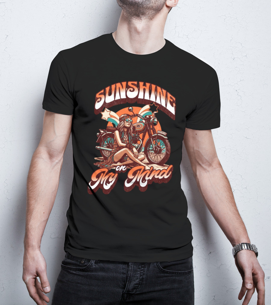 Sunshine On My Mind Hippie Motorcycle Sunset Retro Summer T-Shirt