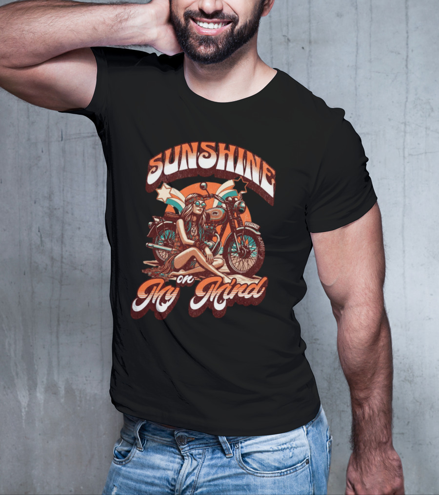 Sunshine On My Mind Hippie Motorcycle Sunset Retro Summer T-Shirt