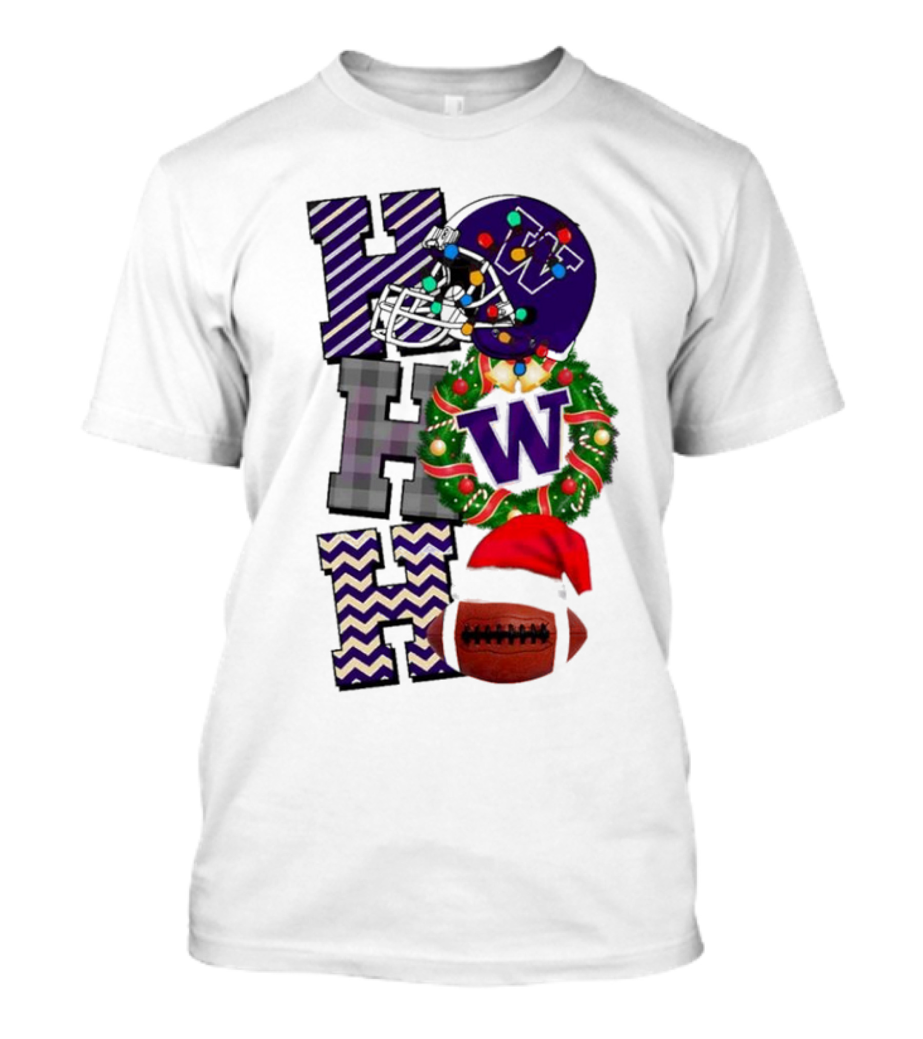 Washington Huskies Football Christmas Ho Ho Ho Helmet Wreath Ball T-Shirt