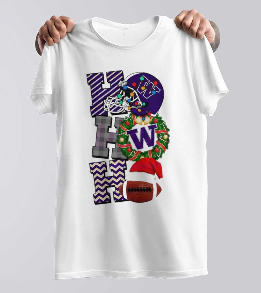 Washington Huskies Football Christmas Ho Ho Ho Helmet Wreath Ball T-Shirt