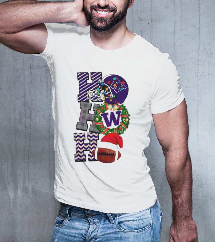Washington Huskies Football Christmas Ho Ho Ho Helmet Wreath Ball T-Shirt
