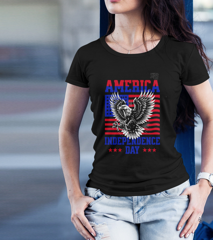 America Independence Day Eagle Flag Stars T-Shirt
