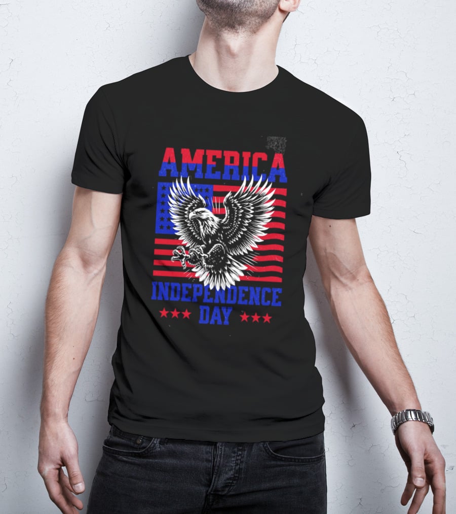 America Independence Day Eagle Flag Stars T-Shirt