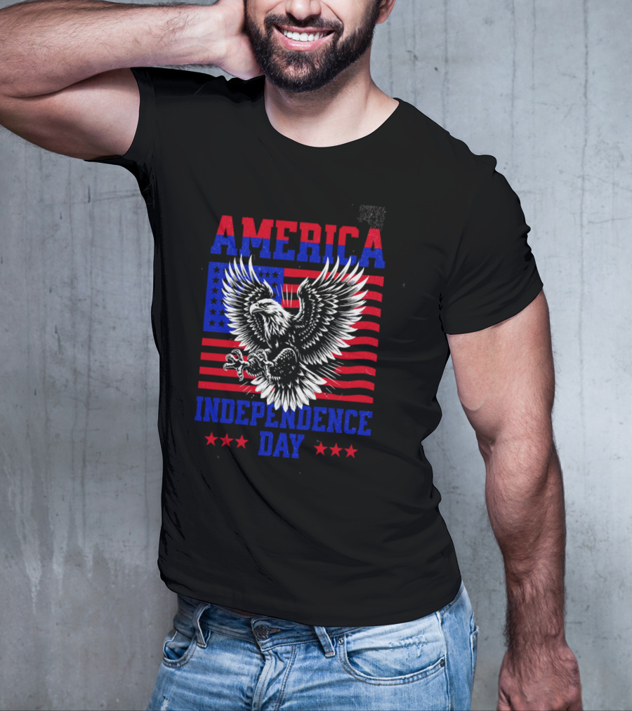 America Independence Day Eagle Flag Stars T-Shirt