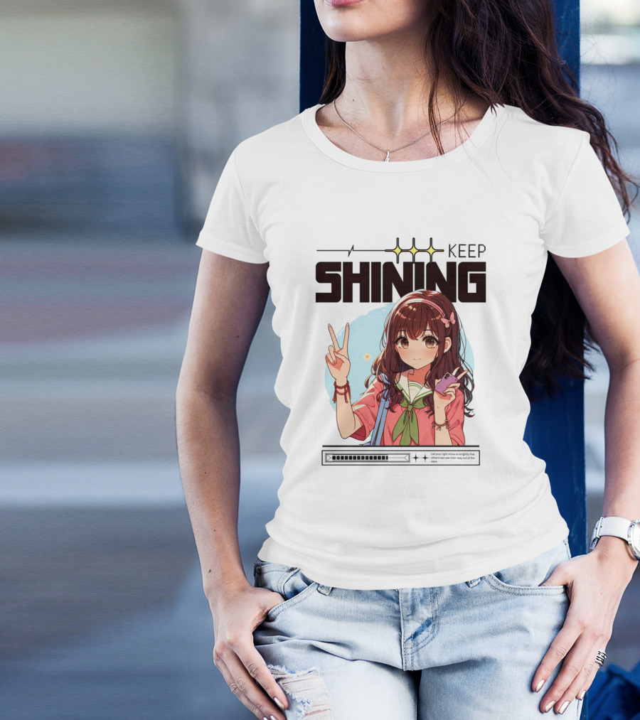 Keep Shining Cute Anime Girl Peace Sign T-Shirt