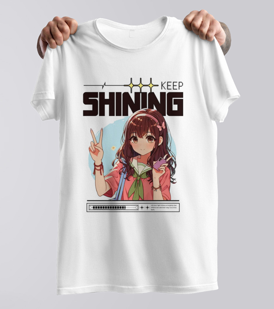 Keep Shining Cute Anime Girl Peace Sign T-Shirt
