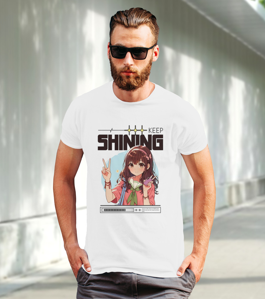 Keep Shining Cute Anime Girl Peace Sign T-Shirt