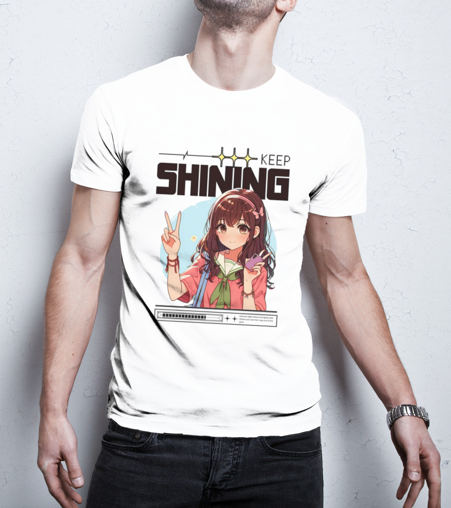 Keep Shining Cute Anime Girl Peace Sign T-Shirt