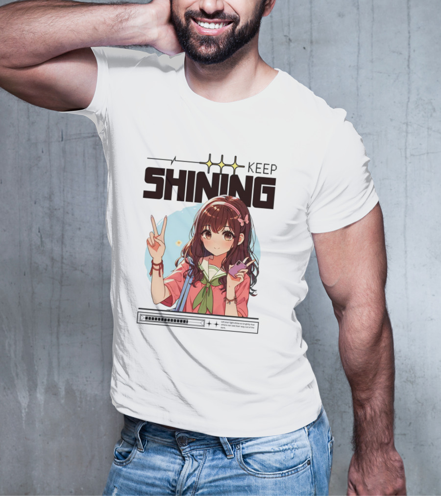 Keep Shining Cute Anime Girl Peace Sign T-Shirt