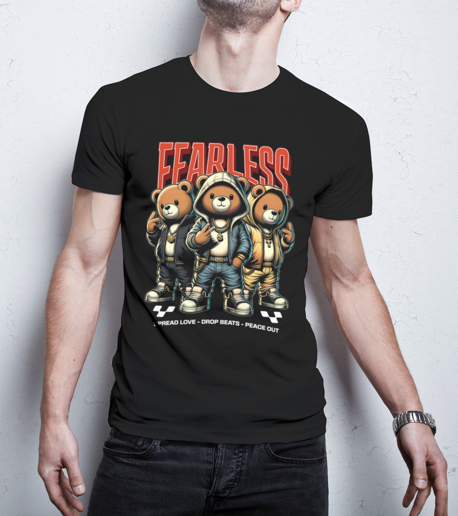 FEARLESS Spread Love Drop Beats Peace Out Teddy Trio T-Shirt