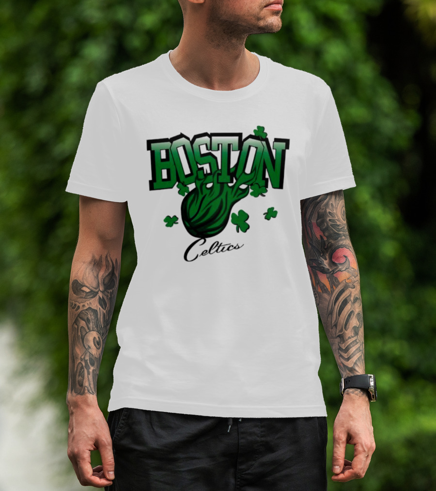 Boston Celtics Shamrock Flames Basketball Vintage T-Shirt