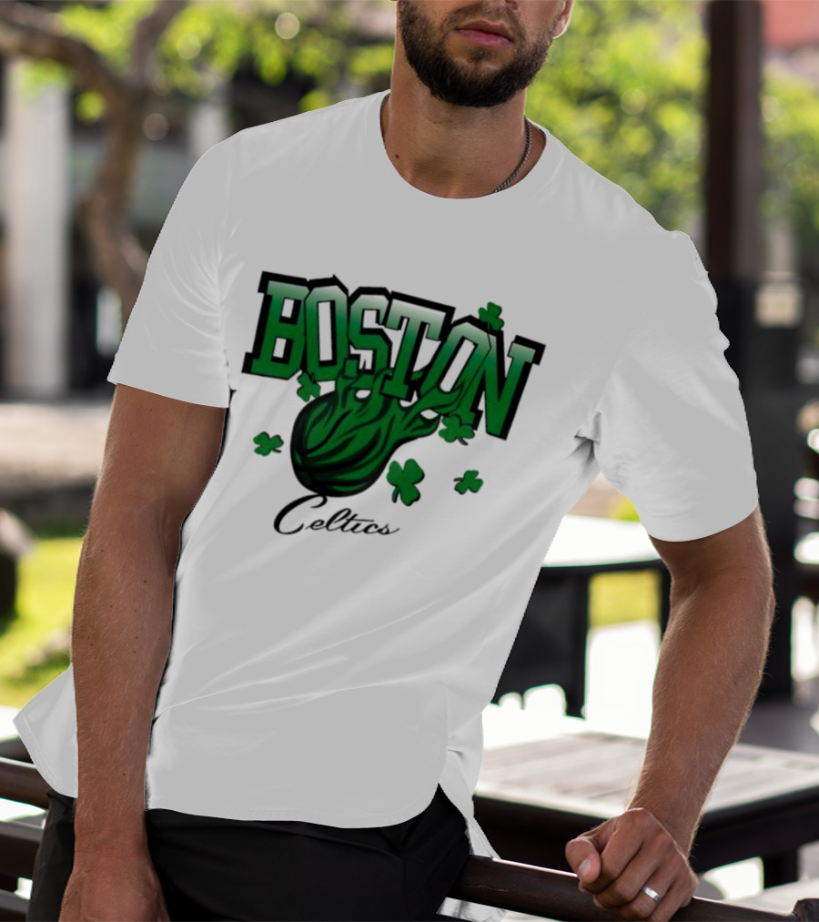 Boston Celtics Shamrock Flames Basketball Vintage T-Shirt