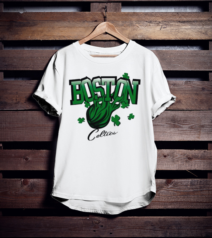 Boston Celtics Shamrock Flames Basketball Vintage T-Shirt