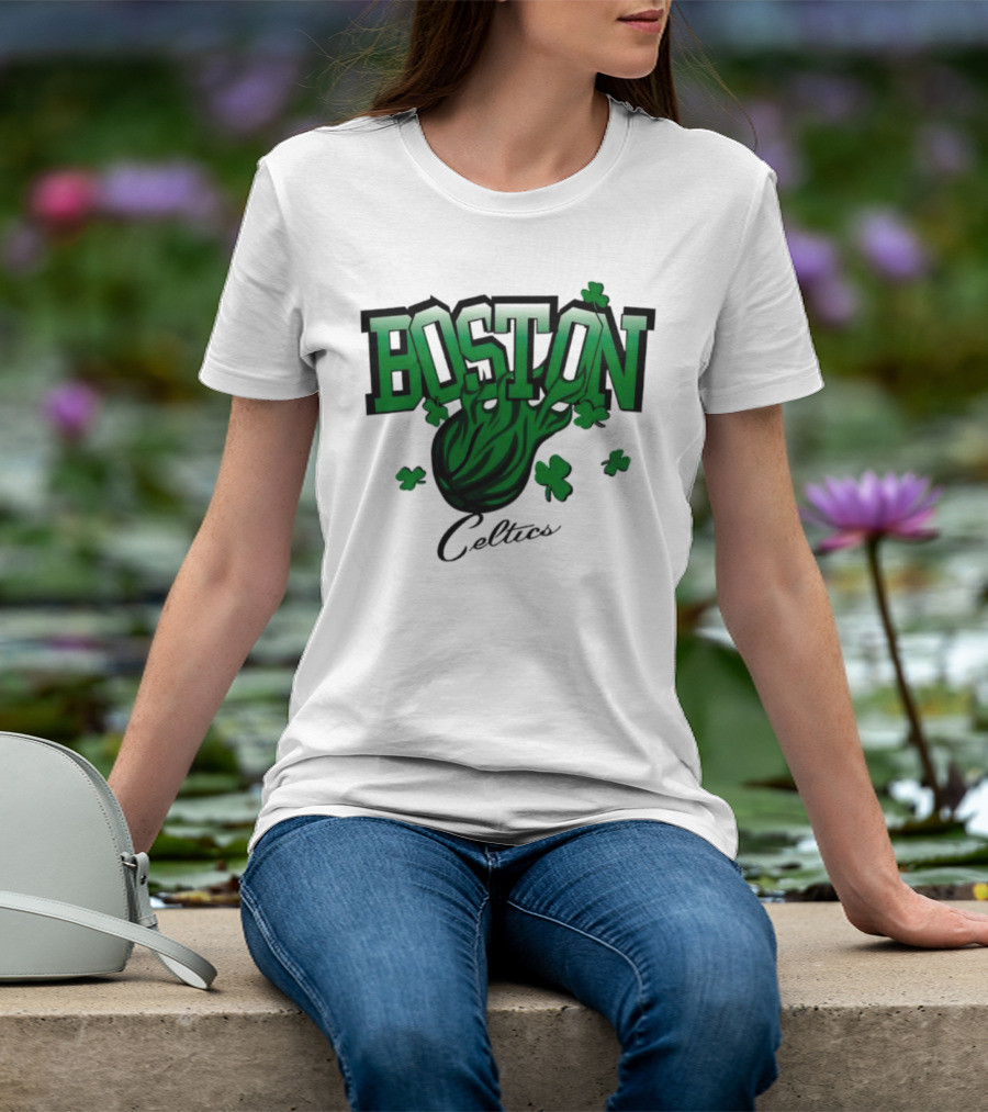 Boston Celtics Shamrock Flames Basketball Vintage T-Shirt