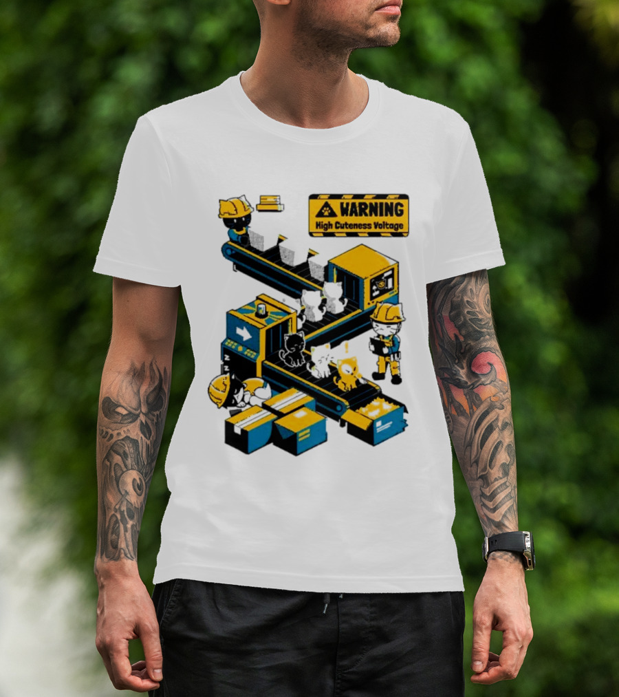 Warning High Cuteness Voltage Cats Factory Worker Warning T-Shirt