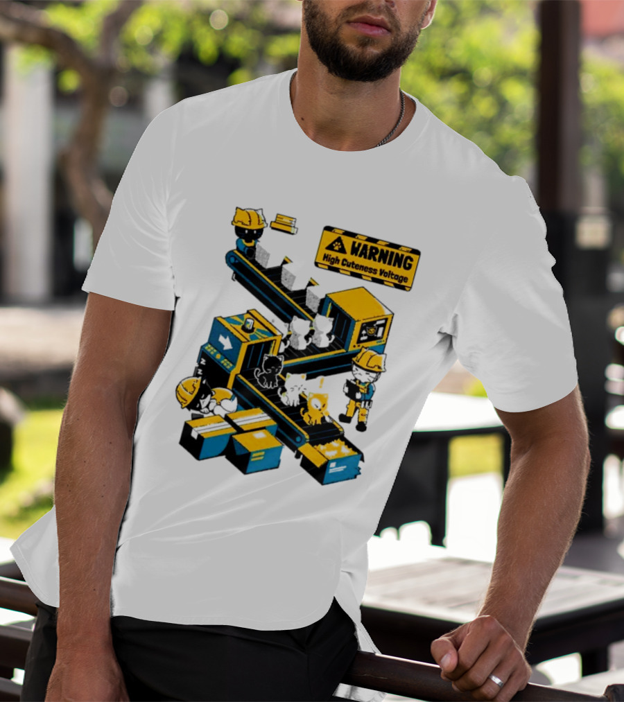Warning High Cuteness Voltage Cats Factory Worker Warning T-Shirt