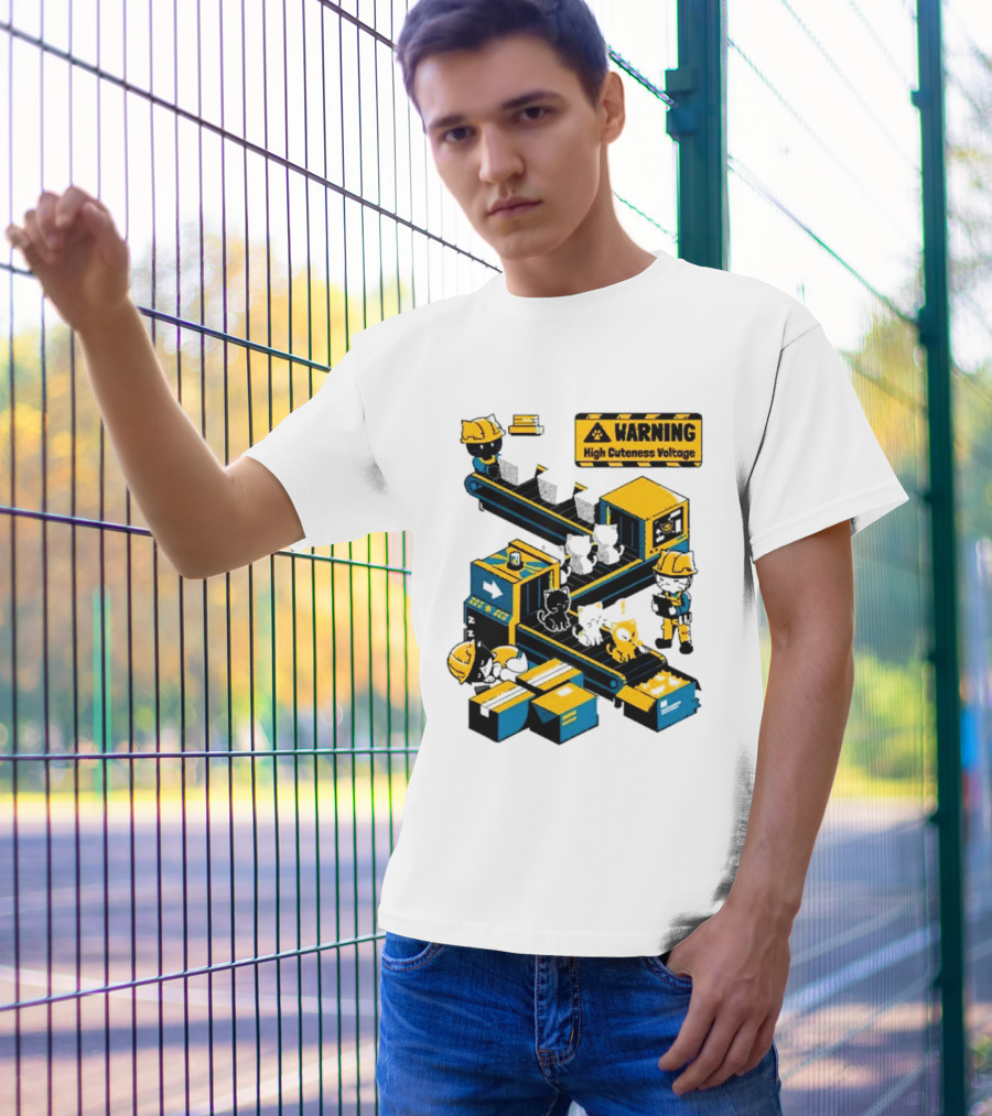 Warning High Cuteness Voltage Cats Factory Worker Warning T-Shirt