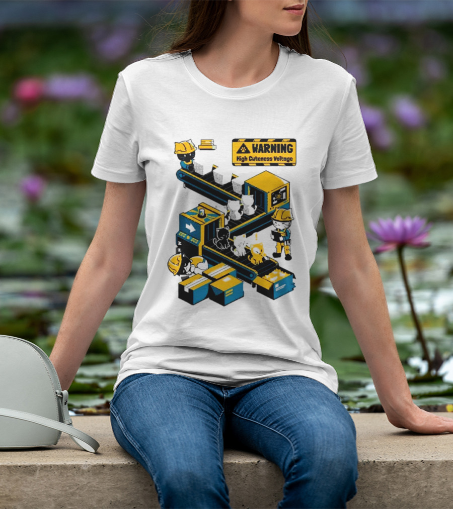 Warning High Cuteness Voltage Cats Factory Worker Warning T-Shirt
