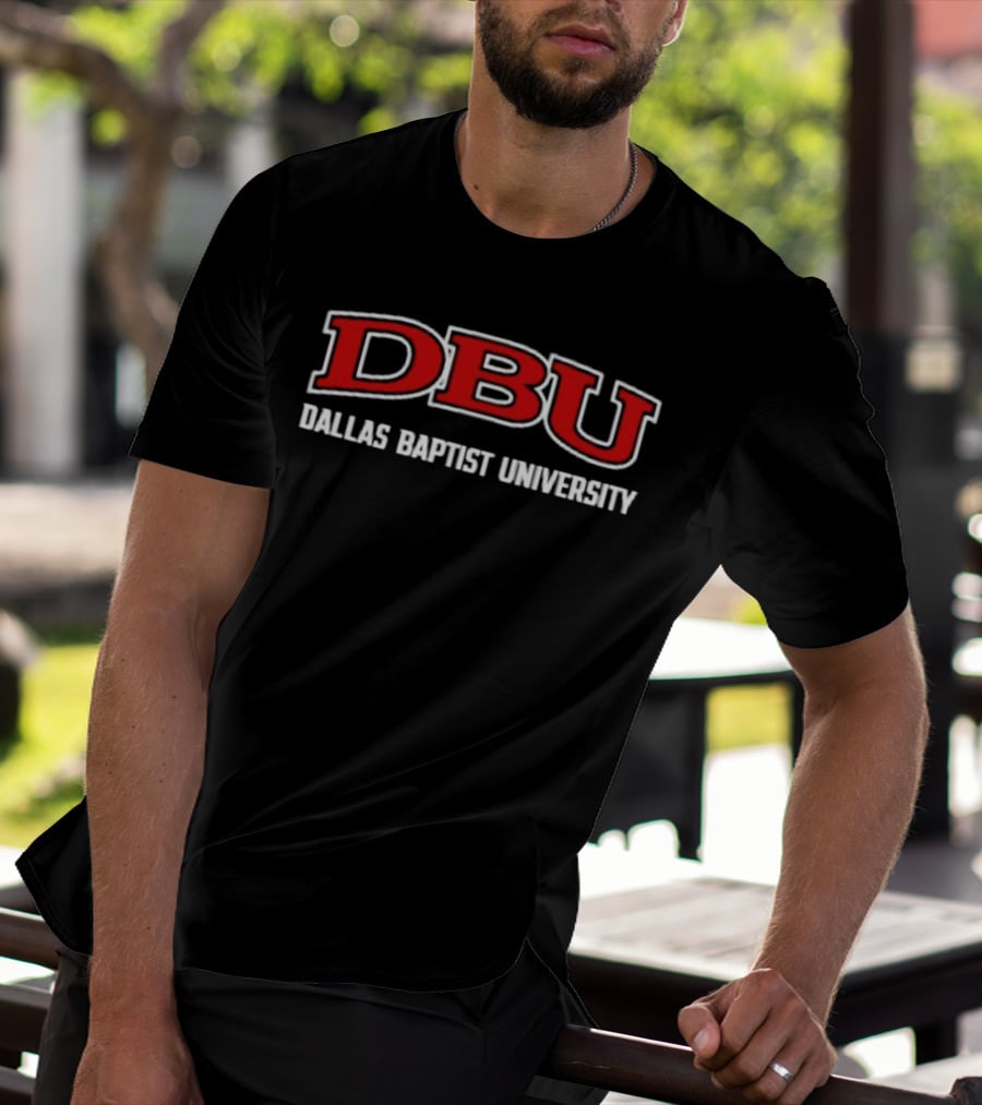 DBU Dallas Baptist University Bold Red And White Typography T-Shirt