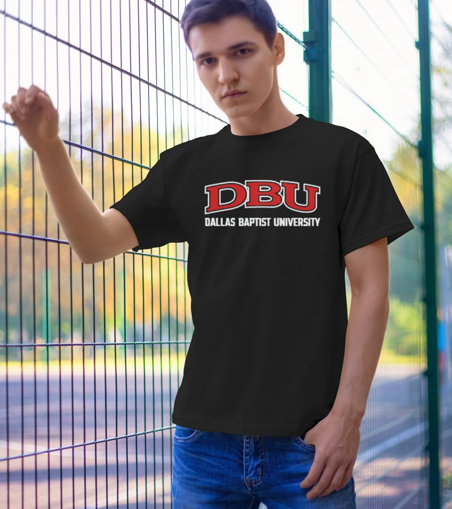 DBU Dallas Baptist University Bold Red And White Typography T-Shirt