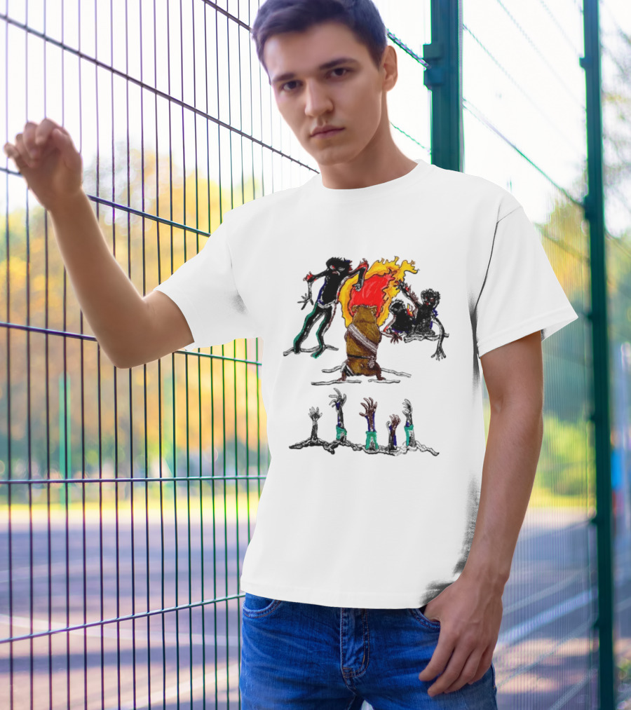 Hamster Of The Apocalypse Surrounded By Flaming Shadows T-Shirt