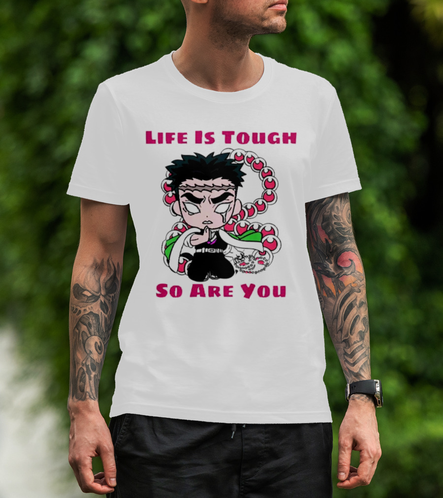 Life Is Tough So Are You Anime Character With Beads And Green Accents T-Shirt