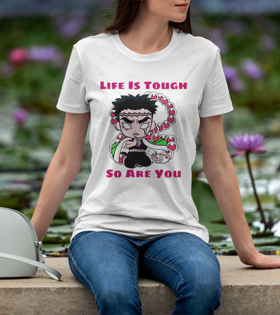 Life Is Tough So Are You Anime Character With Beads And Green Accents T-Shirt