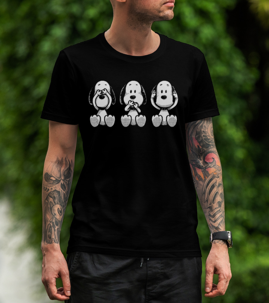 Snoopy See No Evil Hear No Evil Speak No Evil Peanuts Cartoon Characters T-Shirt