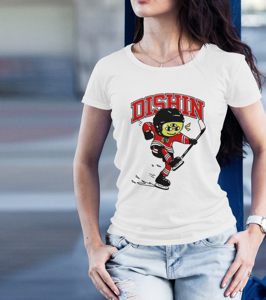 Dishin Chicago Blackhawks Hockey Three-Eyed Mascot T-Shirt
