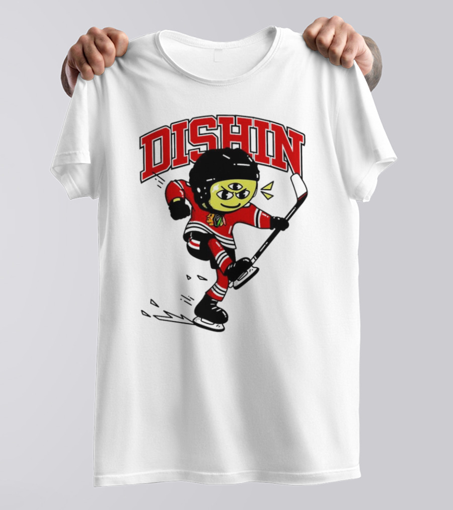 Dishin Chicago Blackhawks Hockey Three-Eyed Mascot T-Shirt