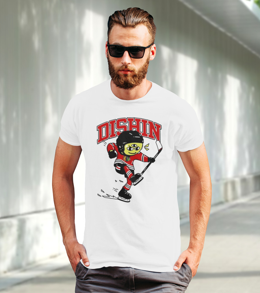Dishin Chicago Blackhawks Hockey Three-Eyed Mascot T-Shirt
