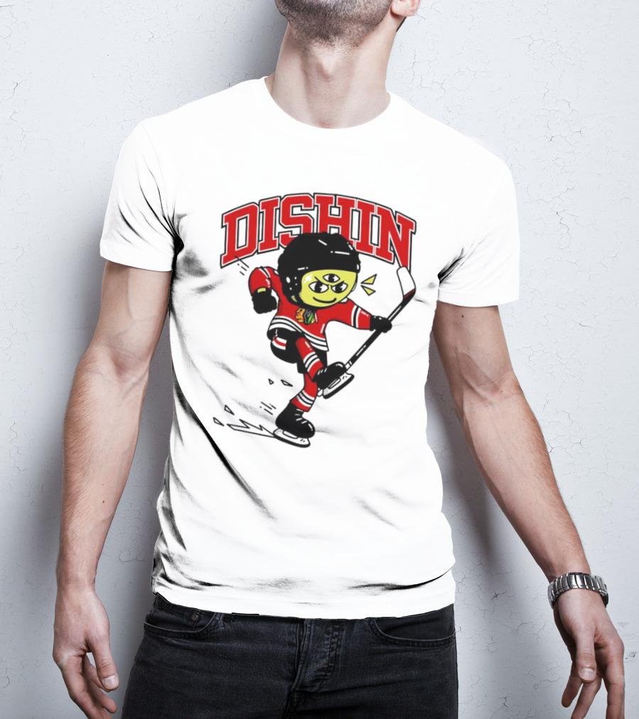 Dishin Chicago Blackhawks Hockey Three-Eyed Mascot T-Shirt