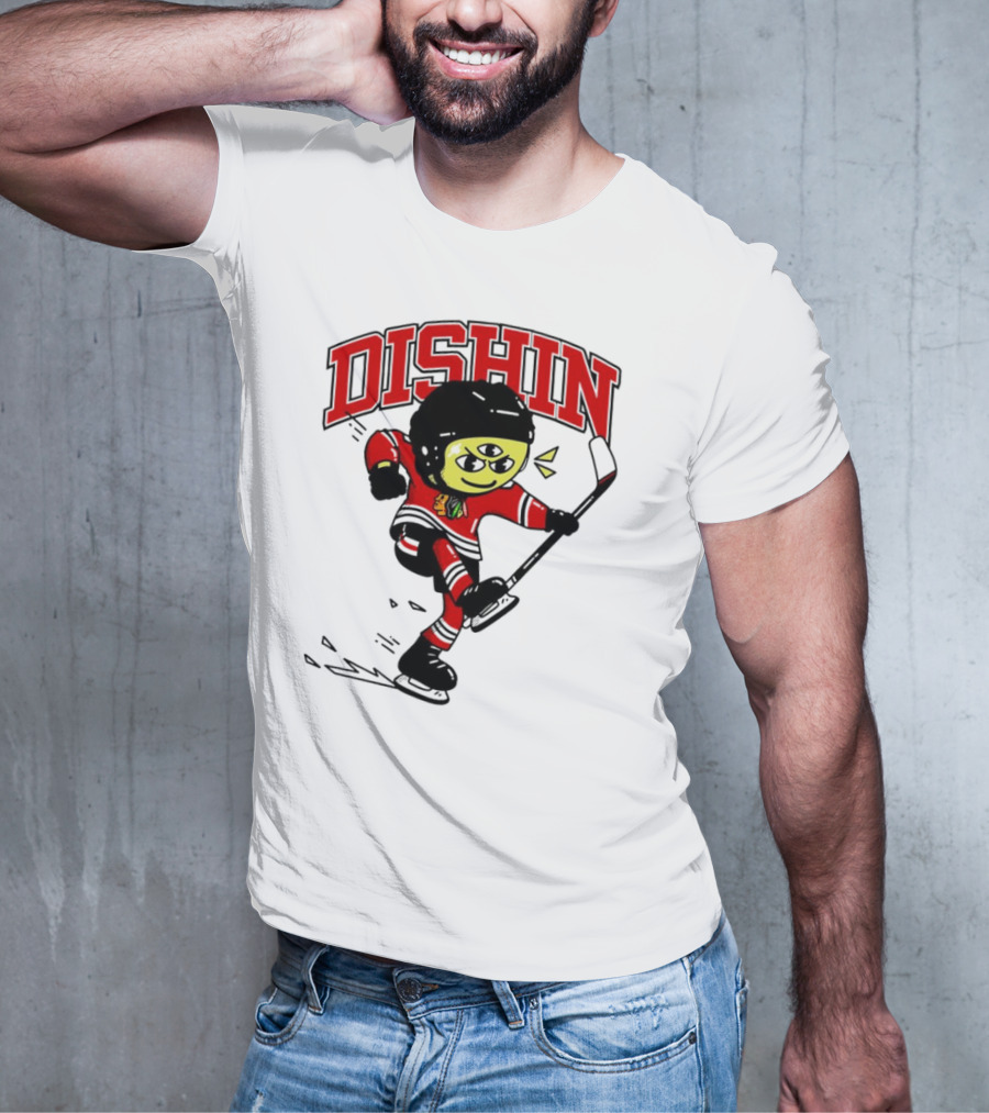 Dishin Chicago Blackhawks Hockey Three-Eyed Mascot T-Shirt