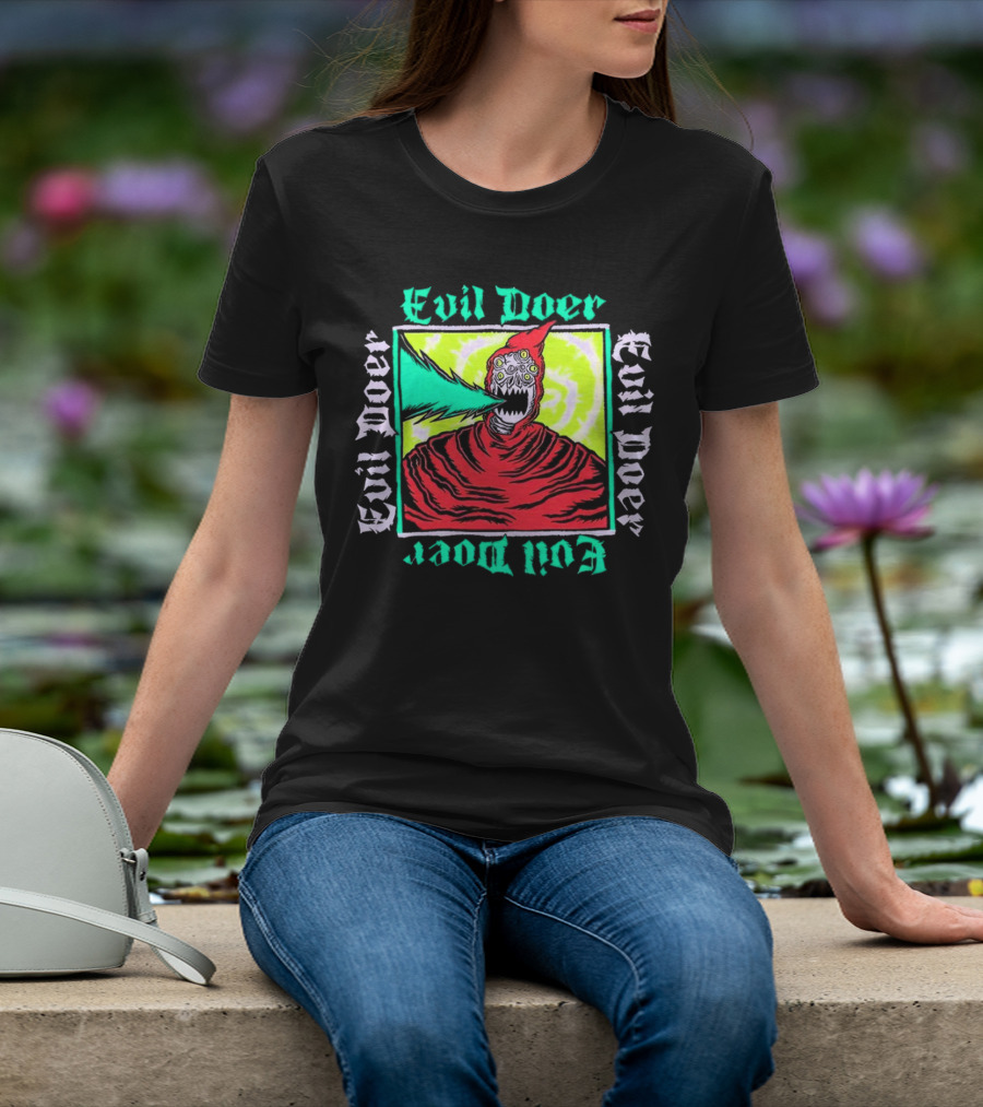 Evil Doer Monster With Fiery Mouth And Multicolored Eyes T-Shirt